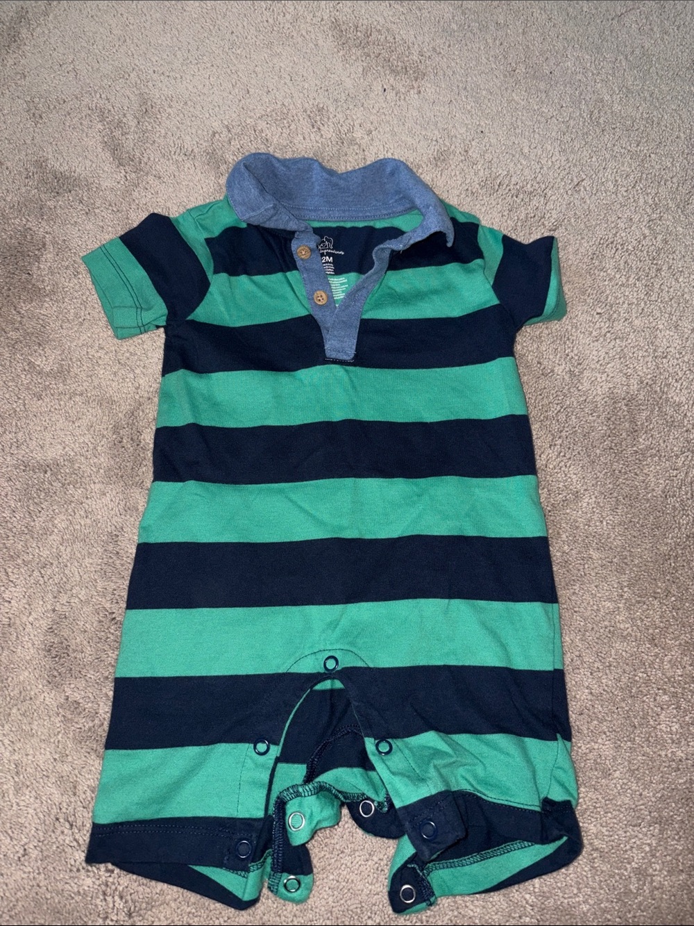 First Impressions Green & Navy Striped Polo Romper